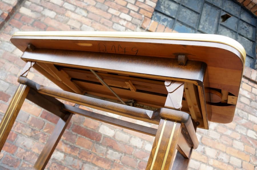 Extendable Table Rockabilly, black glass, brown wood, France, 1950s. - 18608