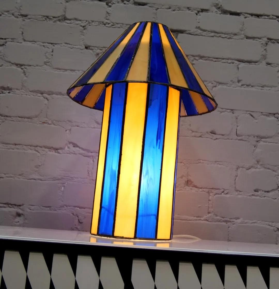 Lampa stołowa witrażowa, multikolor, szkło, Francja, lata 70. - 18890