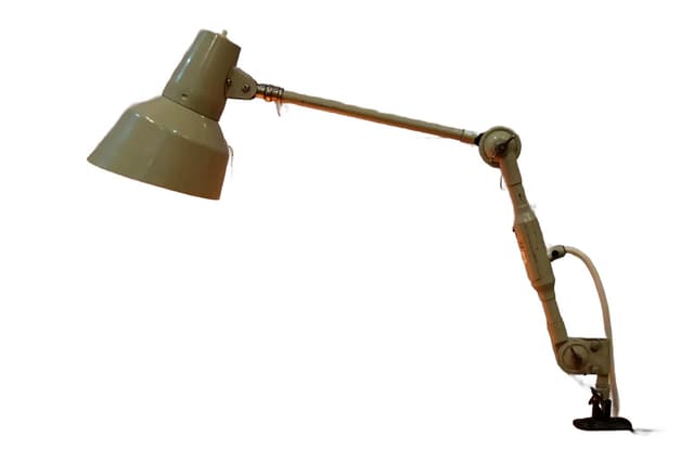 Jasnooliwkowa, metalowa lampa kreślarska, SIS, lata 50. - WYMIARY