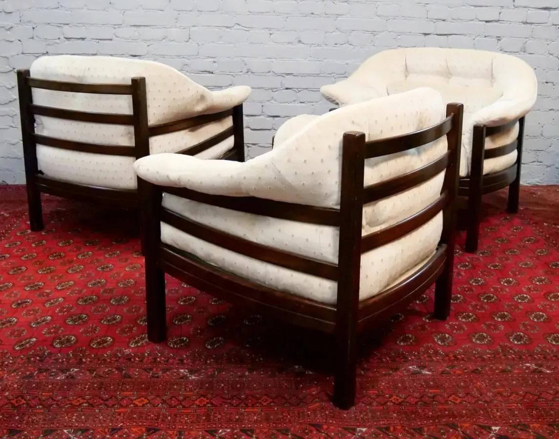 Armchair, dark brown rosewood, beige plush, by A. Norell, for Vatne Møbler, Norway, 1960s - 18843