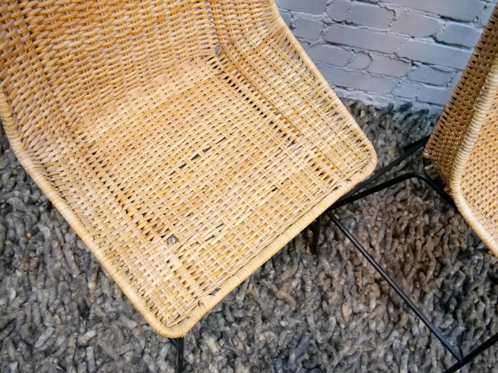 Zestaw czterech krzeseł Basket, rattan brązowy, metal czarny, proj. G. F. Legler, Włochy, lata 50. - 18840