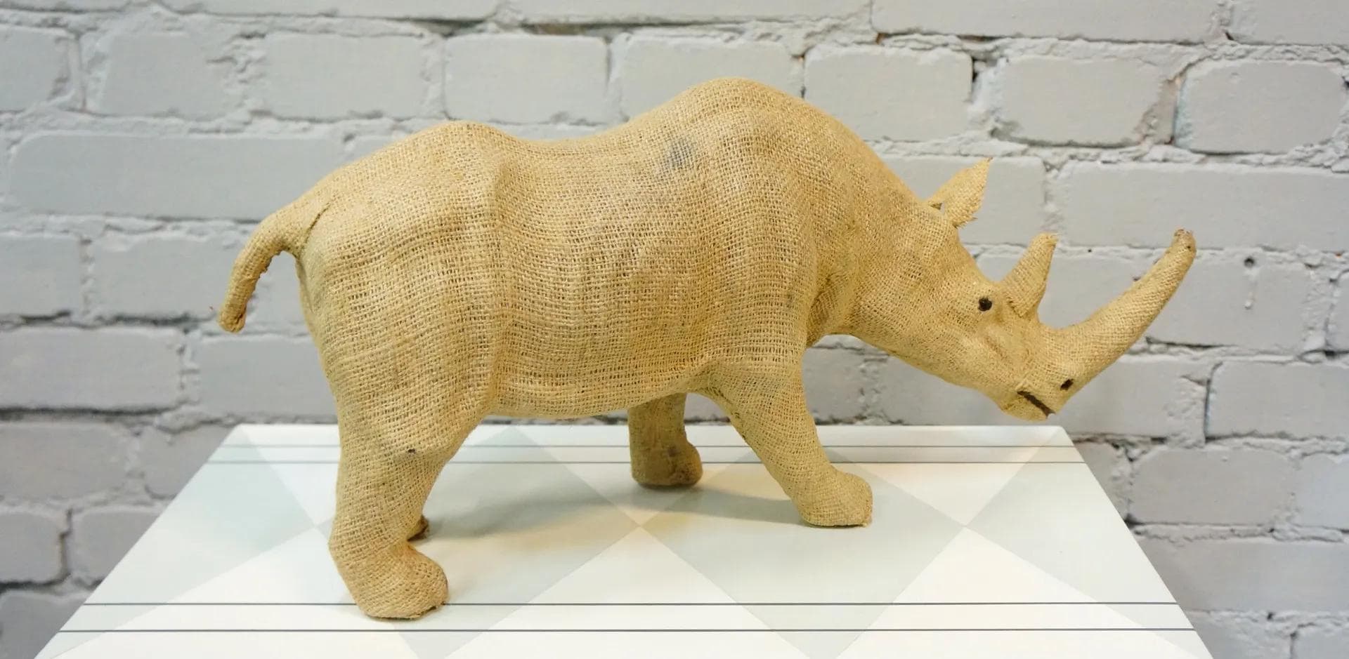 Rhinoceros figure, beige jute, Germany, 1960s - 19049