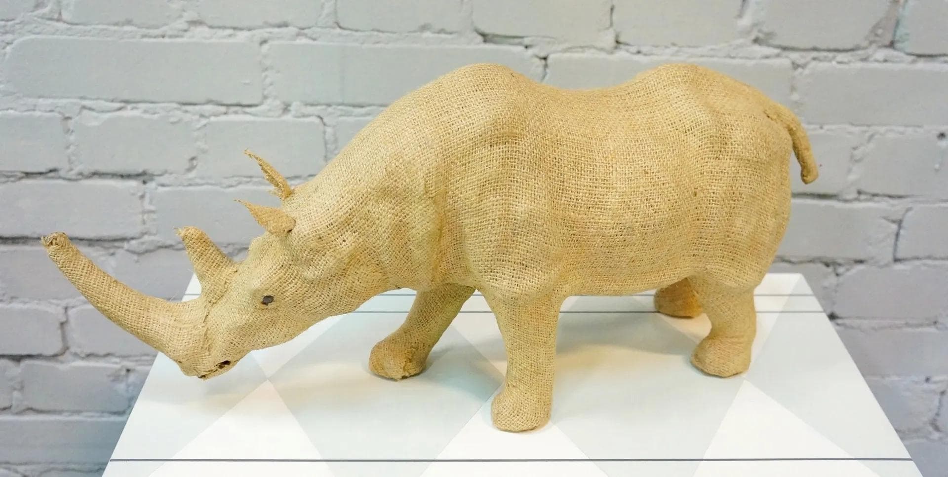 Rhinoceros figure, beige jute, Germany, 1960s - 19046