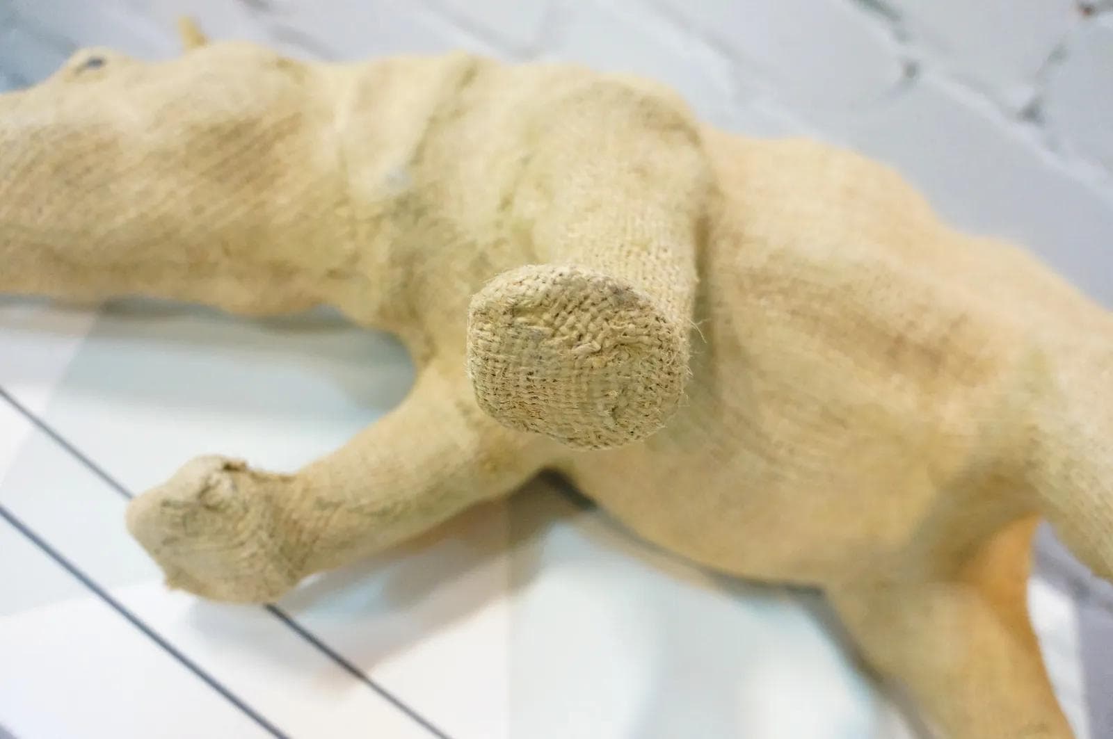 Rhinoceros figure, beige jute, Germany, 1960s - 19043