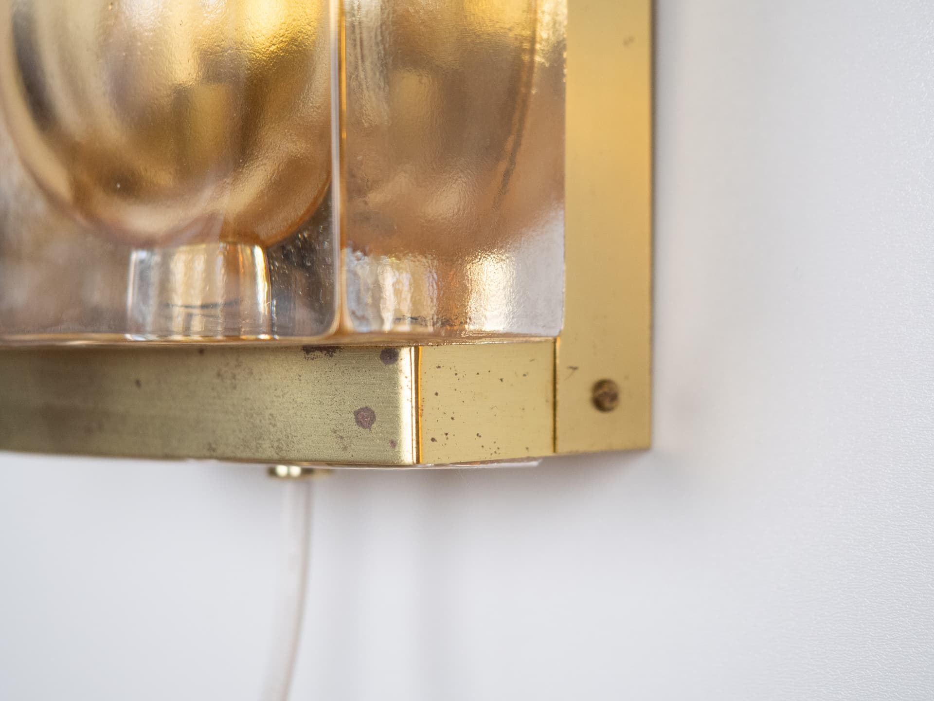 Pair of wall sconces Maritim, gold brass, clear glass, Vitrika, Denmark, 1960s - 260707