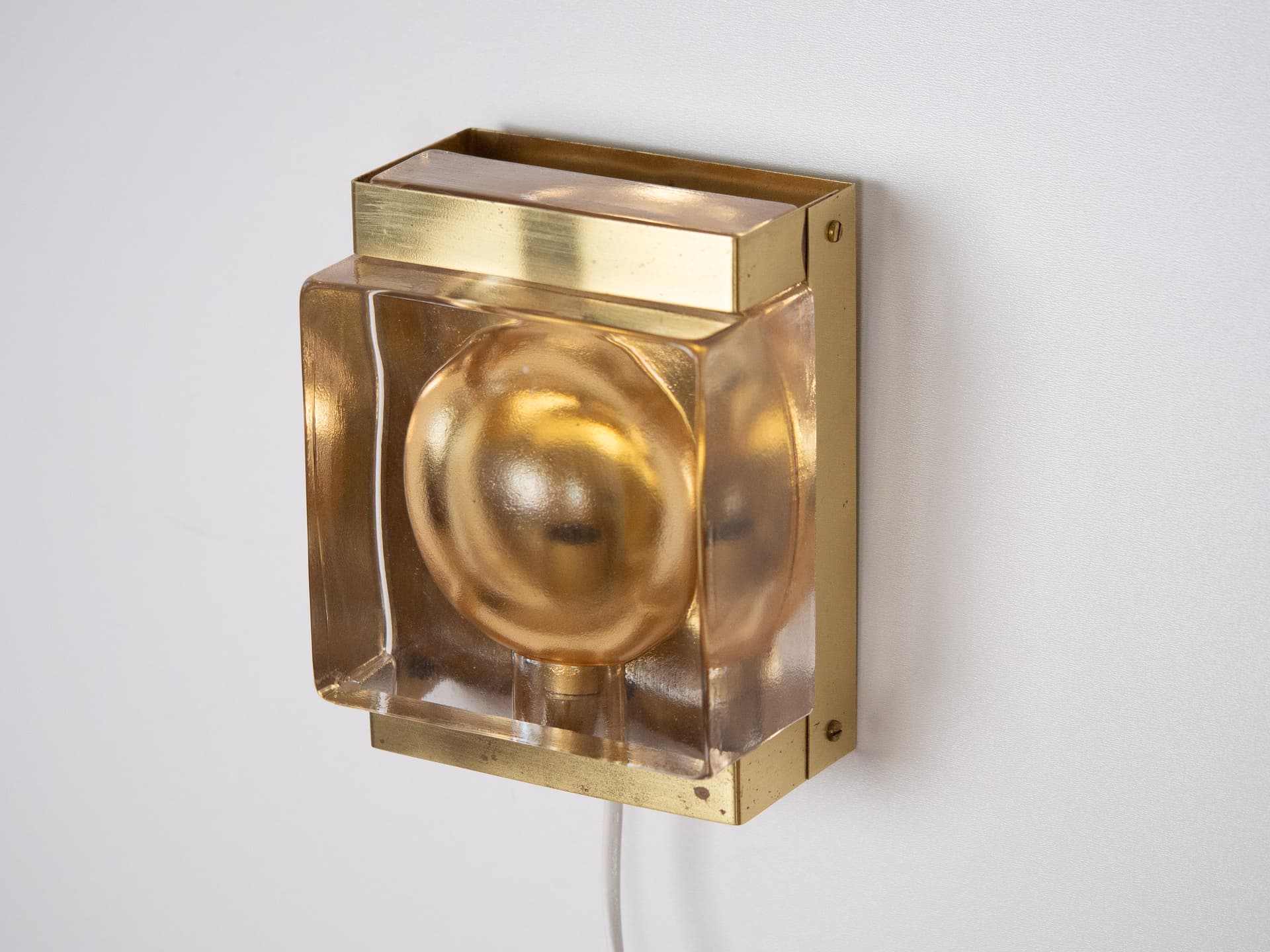 Pair of wall sconces Maritim, gold brass, clear glass, Vitrika, Denmark, 1960s - 260705