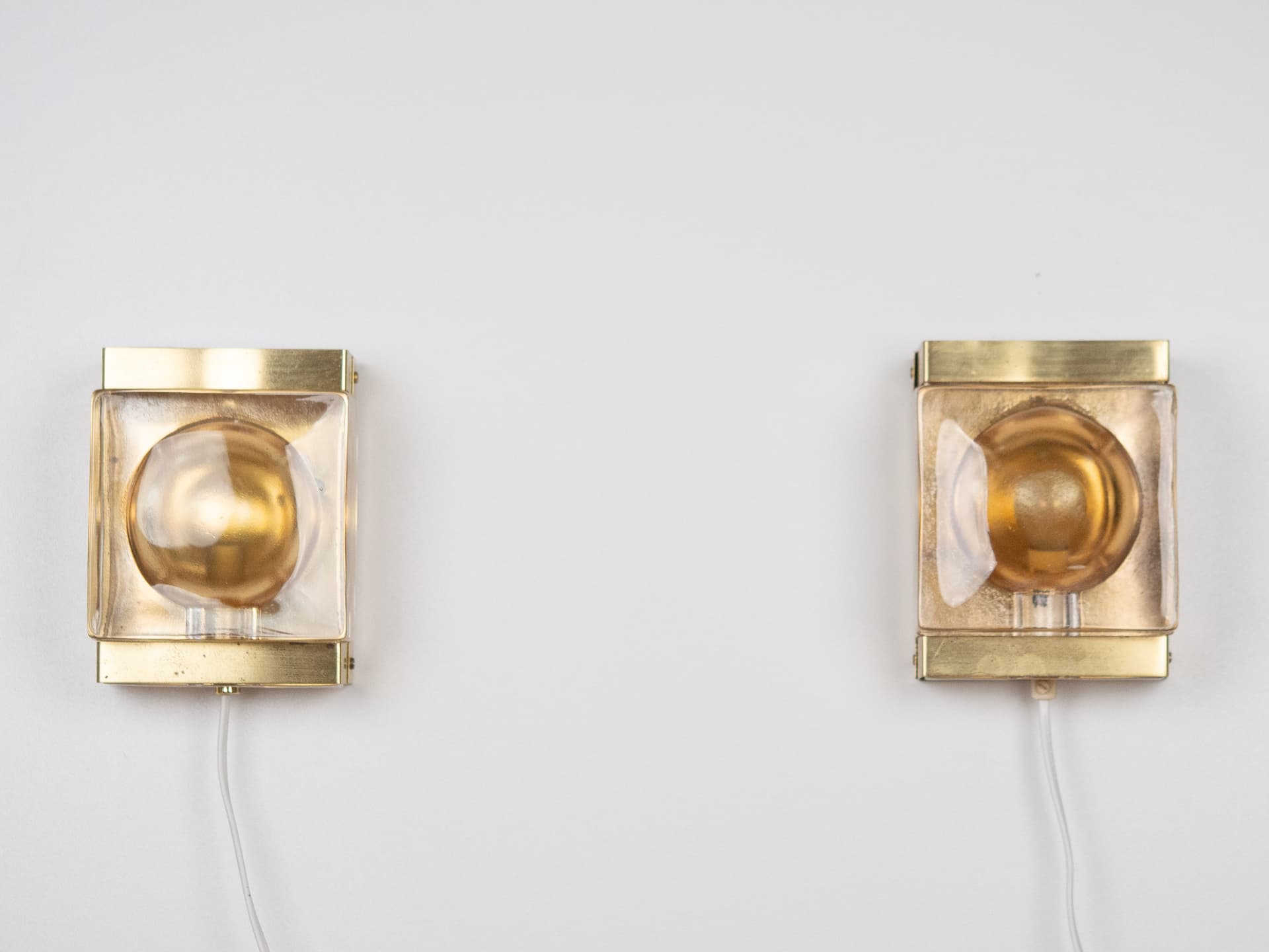 Pair of wall sconces Maritim, gold brass, clear glass, Vitrika, Denmark, 1960s - 260698