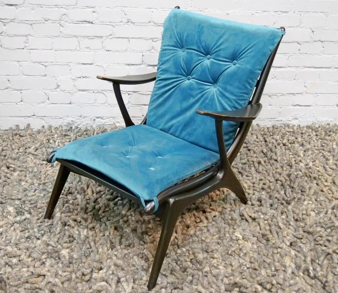 Fotel skandynawski, turkus, drewno, lata 50. - 19035