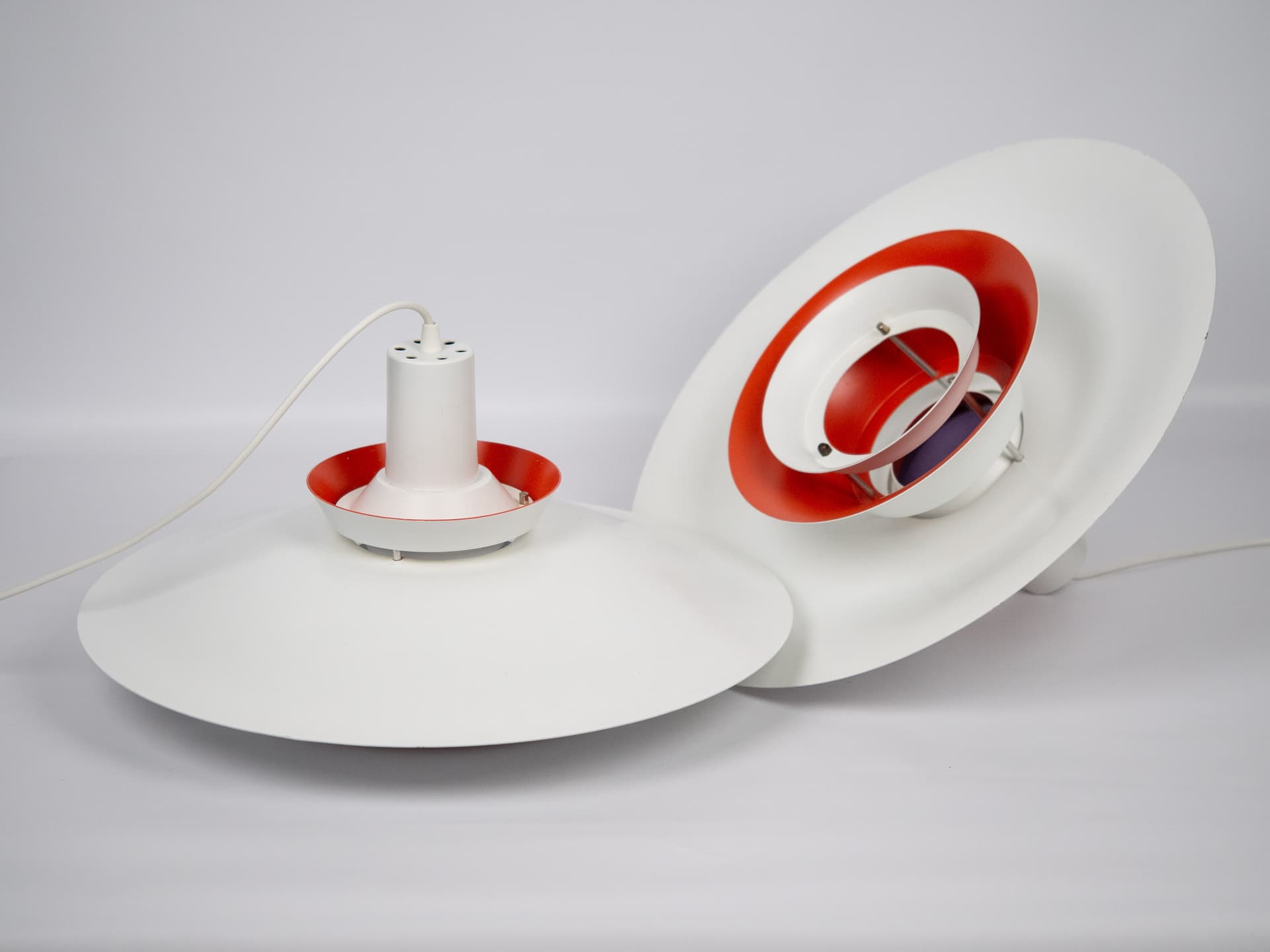 Para lamp wiszących, biały, metal, Dania, lata 80. - 260754