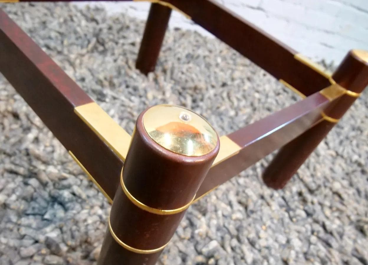 Coffee table, walnut brown, smoked glass, Italy, 1970s. - 18984