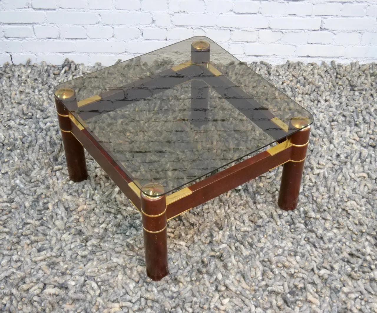Coffee table, walnut brown, smoked glass, Italy, 1970s. - 18991