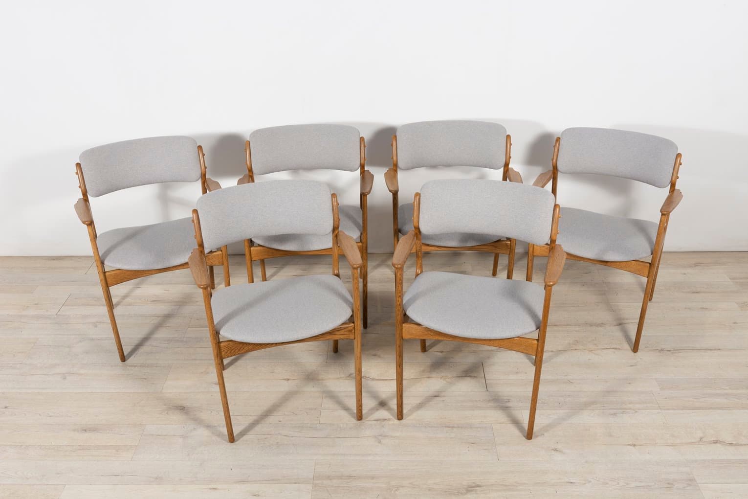 Set of six armchairs, light oak, grey fabric, by E. Buch, Denmark, 1960s. - 261555