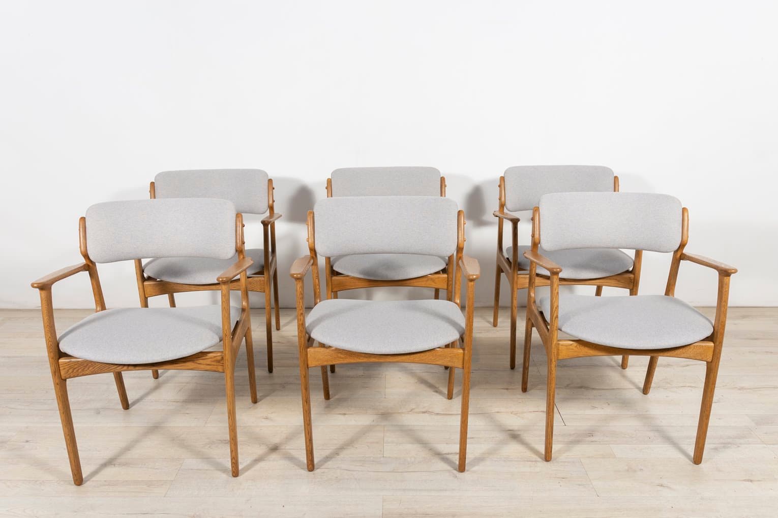 Set of six armchairs, light oak, grey fabric, by E. Buch, Denmark, 1960s. - 261553