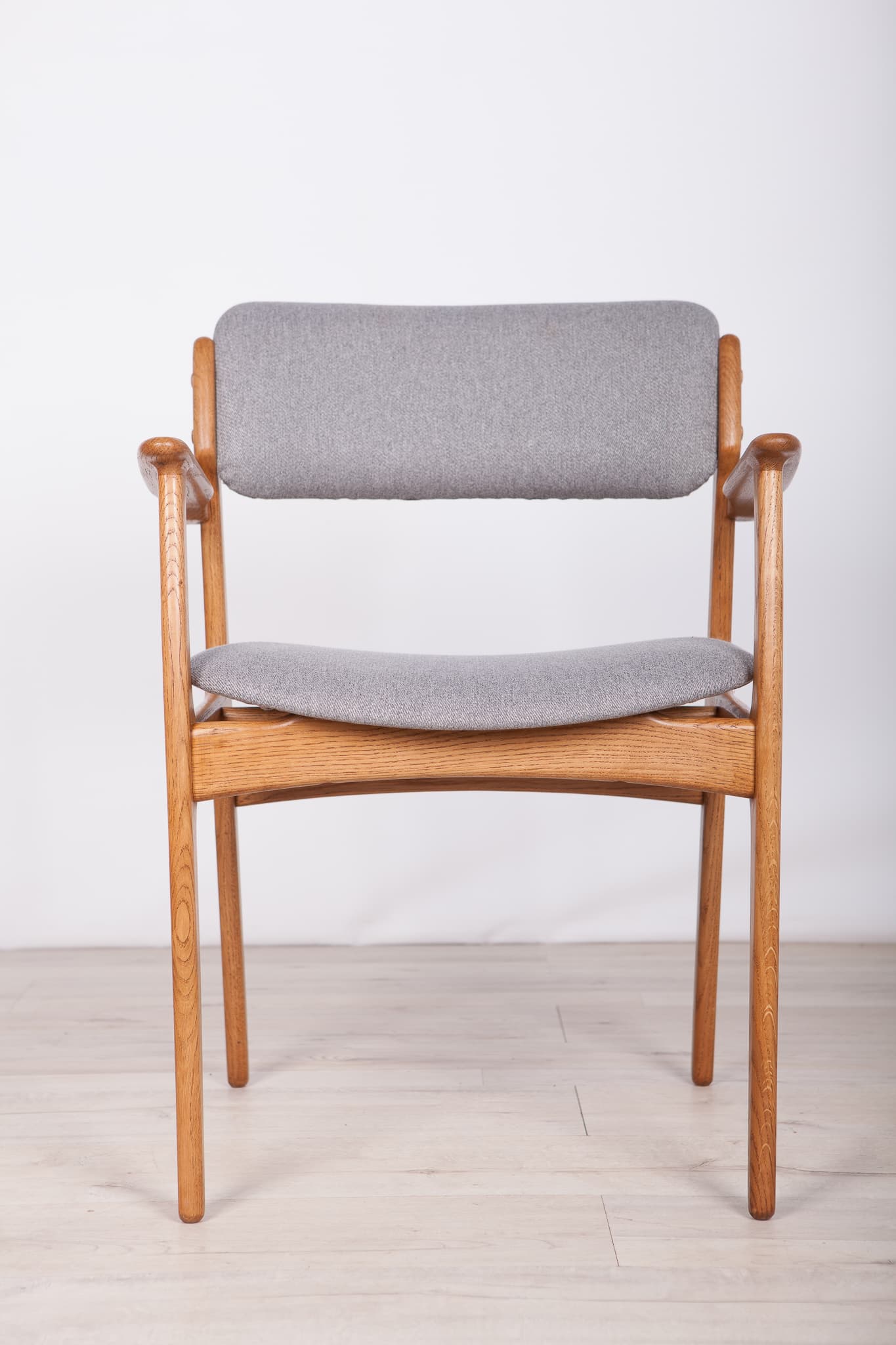 Set of six armchairs, light oak, grey fabric, by E. Buch, Denmark, 1960s. - 261557