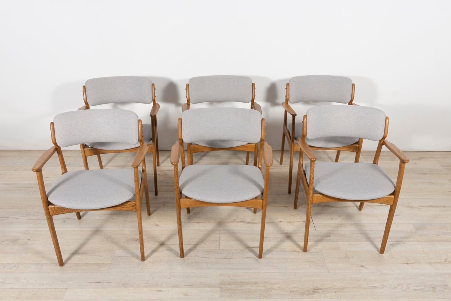 Set of six armchairs, light oak, grey fabric, by E. Buch, Denmark, 1960s. - 261552