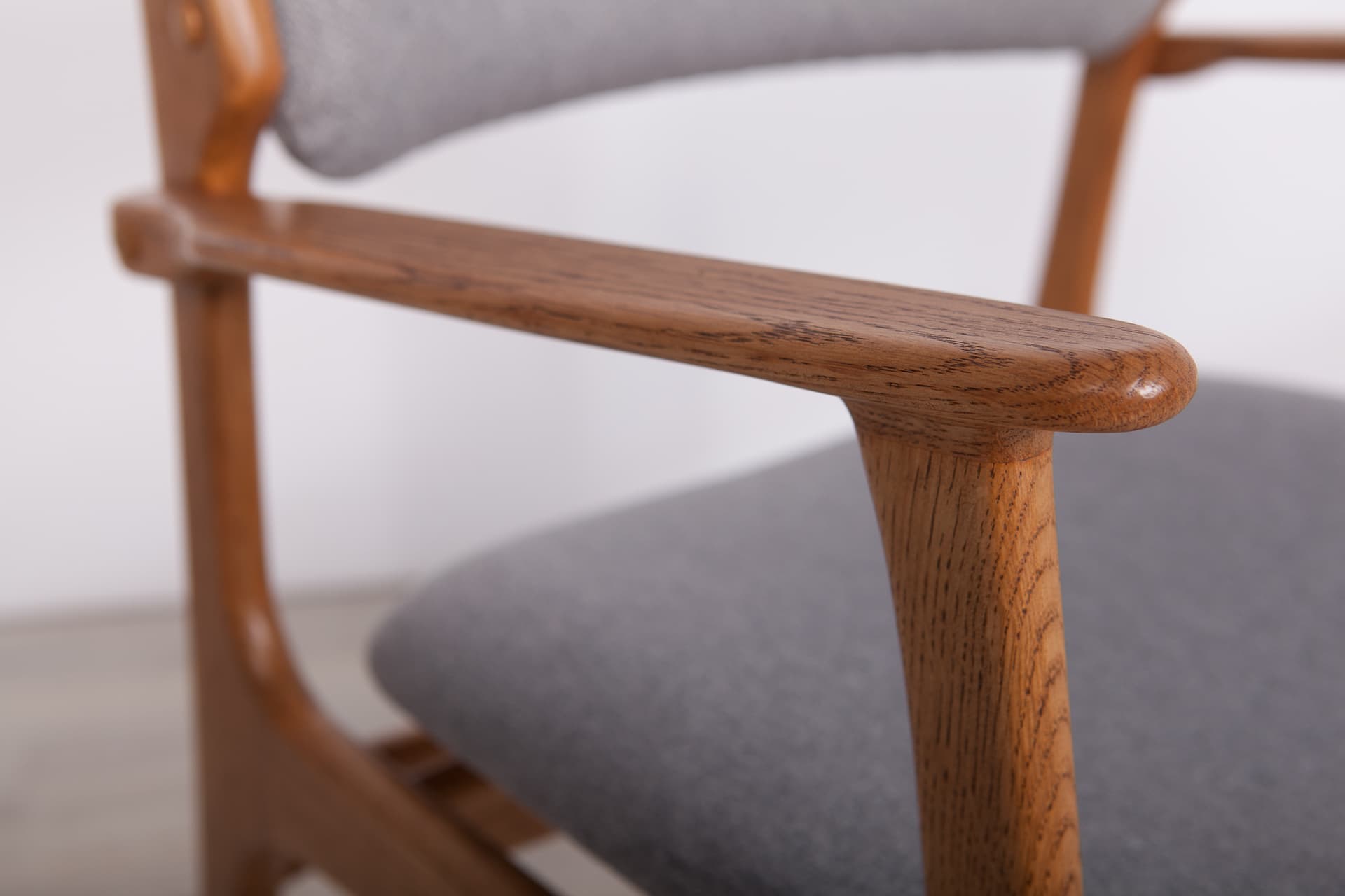 Set of six armchairs, light oak, grey fabric, by E. Buch, Denmark, 1960s. - 261564