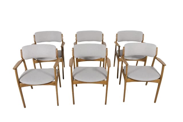 Set of six armchairs, light oak, grey fabric, by E. Buch, Denmark, 1960s. - DIMENSION