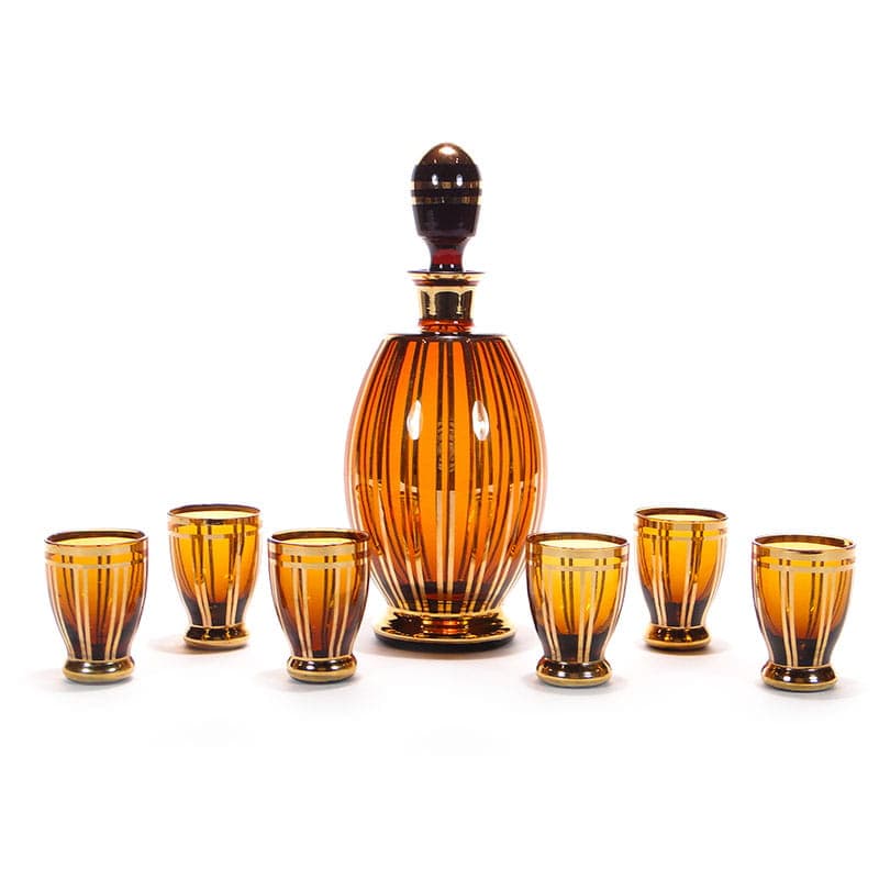 Serwis likierowy, szkło brązowe, Borocrystal Chribska, Czechosłowacja, lata 50.