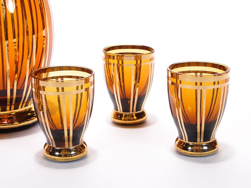 Serwis likierowy, szkło brązowe, Borocrystal Chribska, Czechosłowacja, lata 50. - 261571