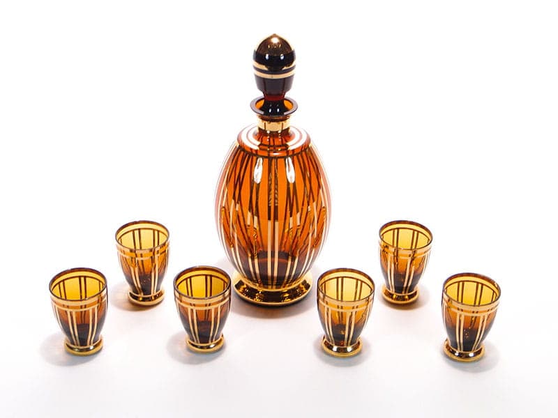 Serwis likierowy, szkło brązowe, Borocrystal Chribska, Czechosłowacja, lata 50. - 261569