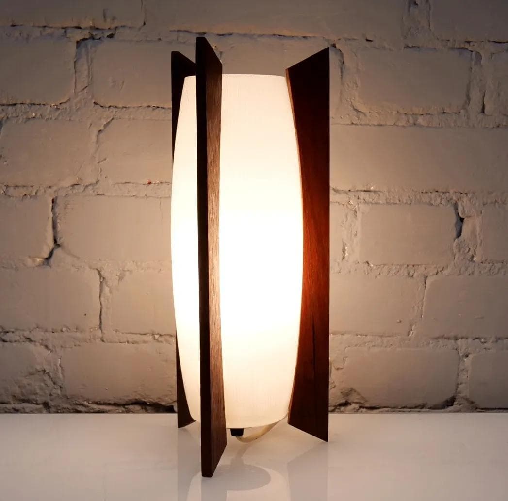 Table Lamp Rocket Lamp, teak, white glass, Denmark, 1950s. - 18982
