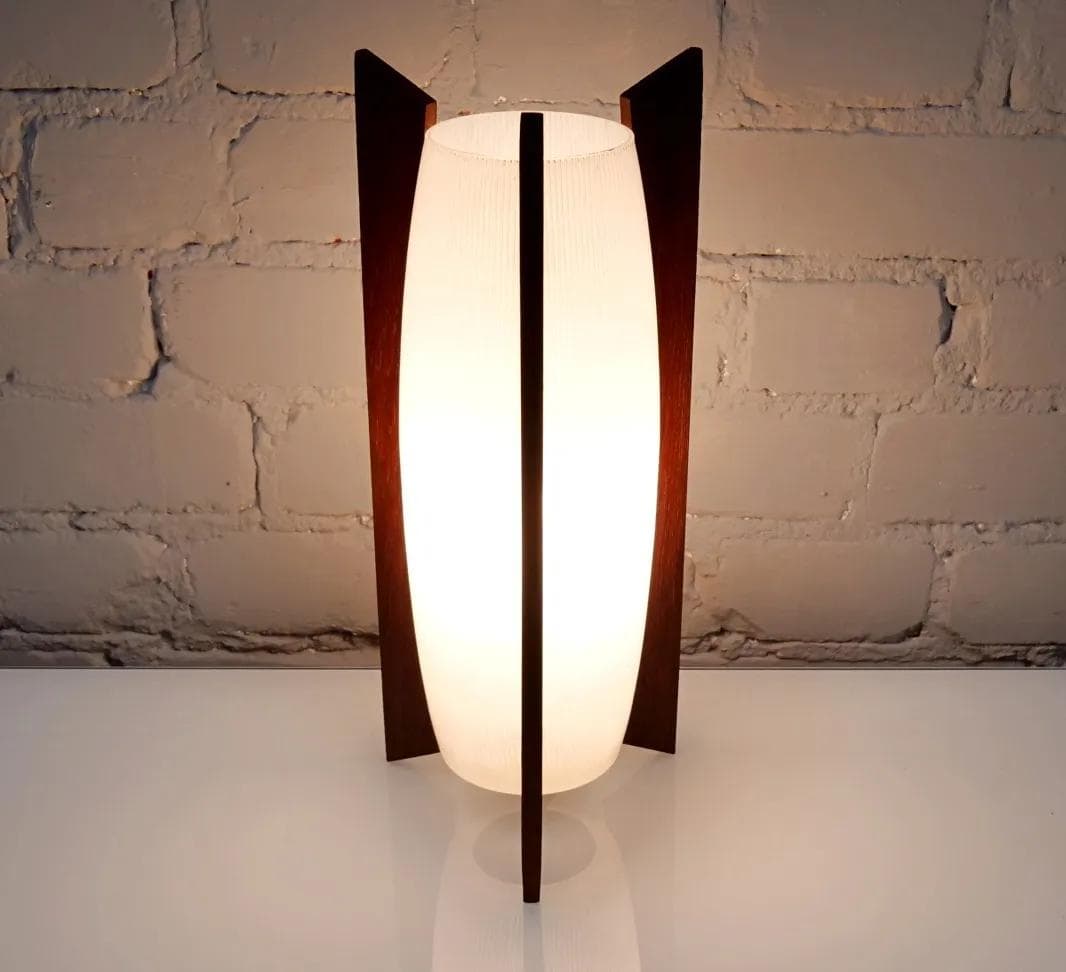 Table Lamp Rocket Lamp, teak, white glass, Denmark, 1950s. - 18978