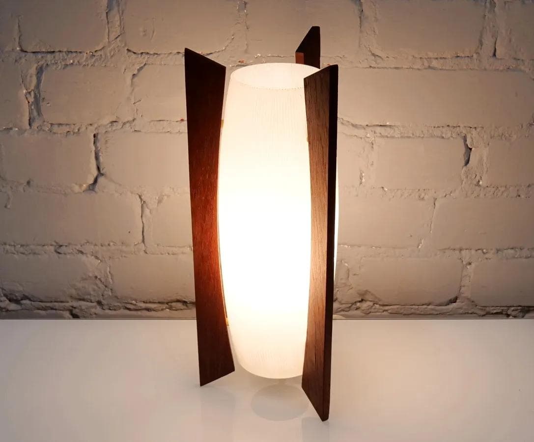 Table Lamp Rocket Lamp, teak, white glass, Denmark, 1950s. - 18977