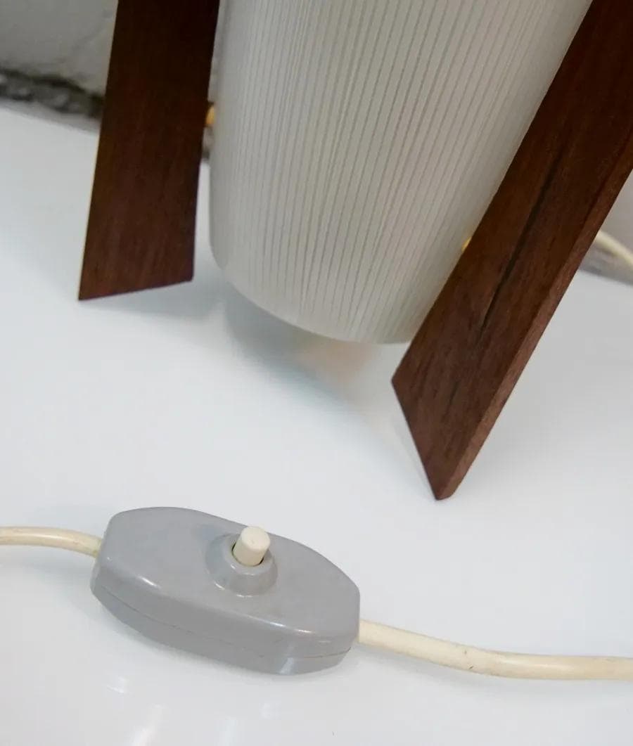 Table Lamp Rocket Lamp, teak, white glass, Denmark, 1950s. - 18975