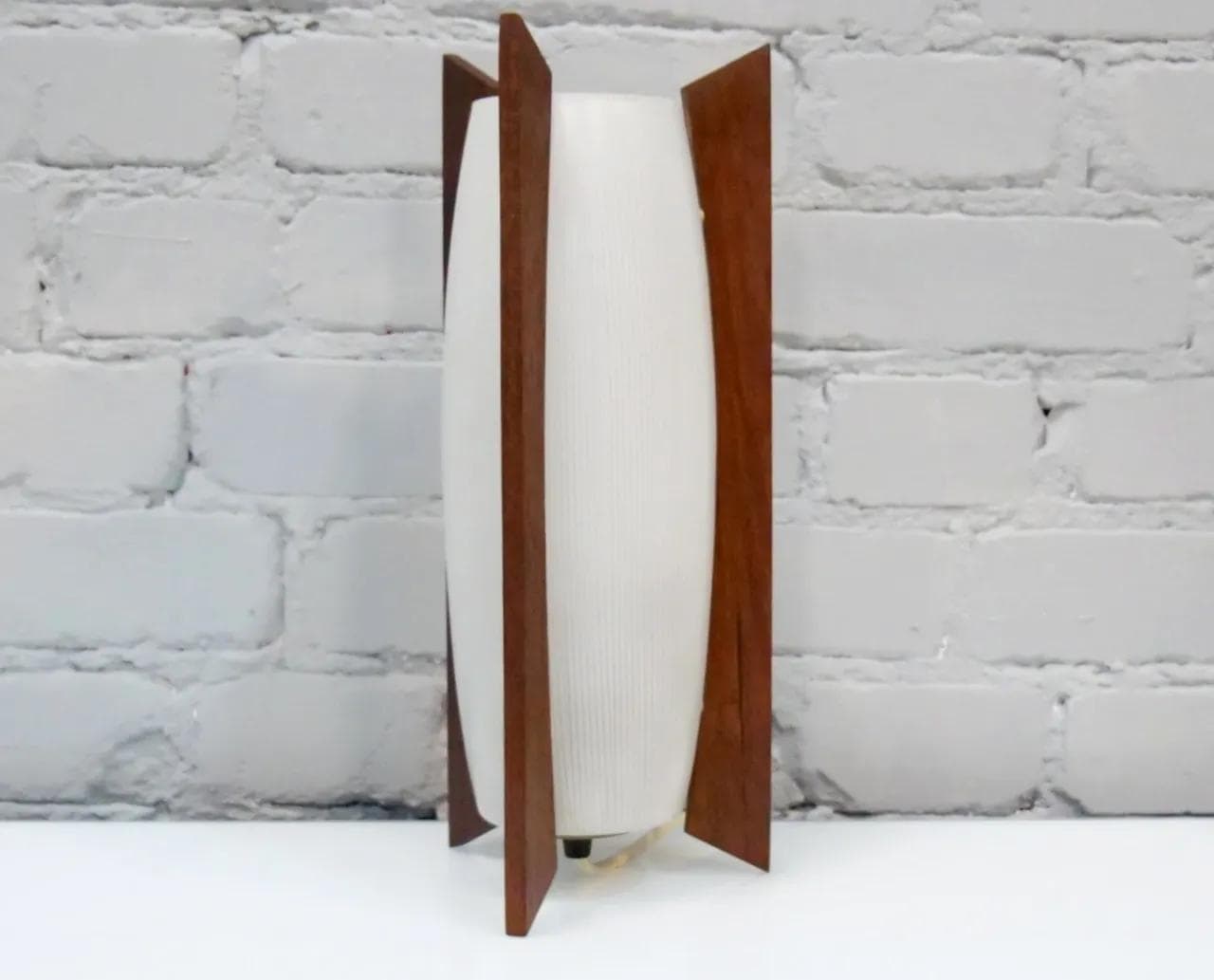 Table Lamp Rocket Lamp, teak, white glass, Denmark, 1950s. - 18981
