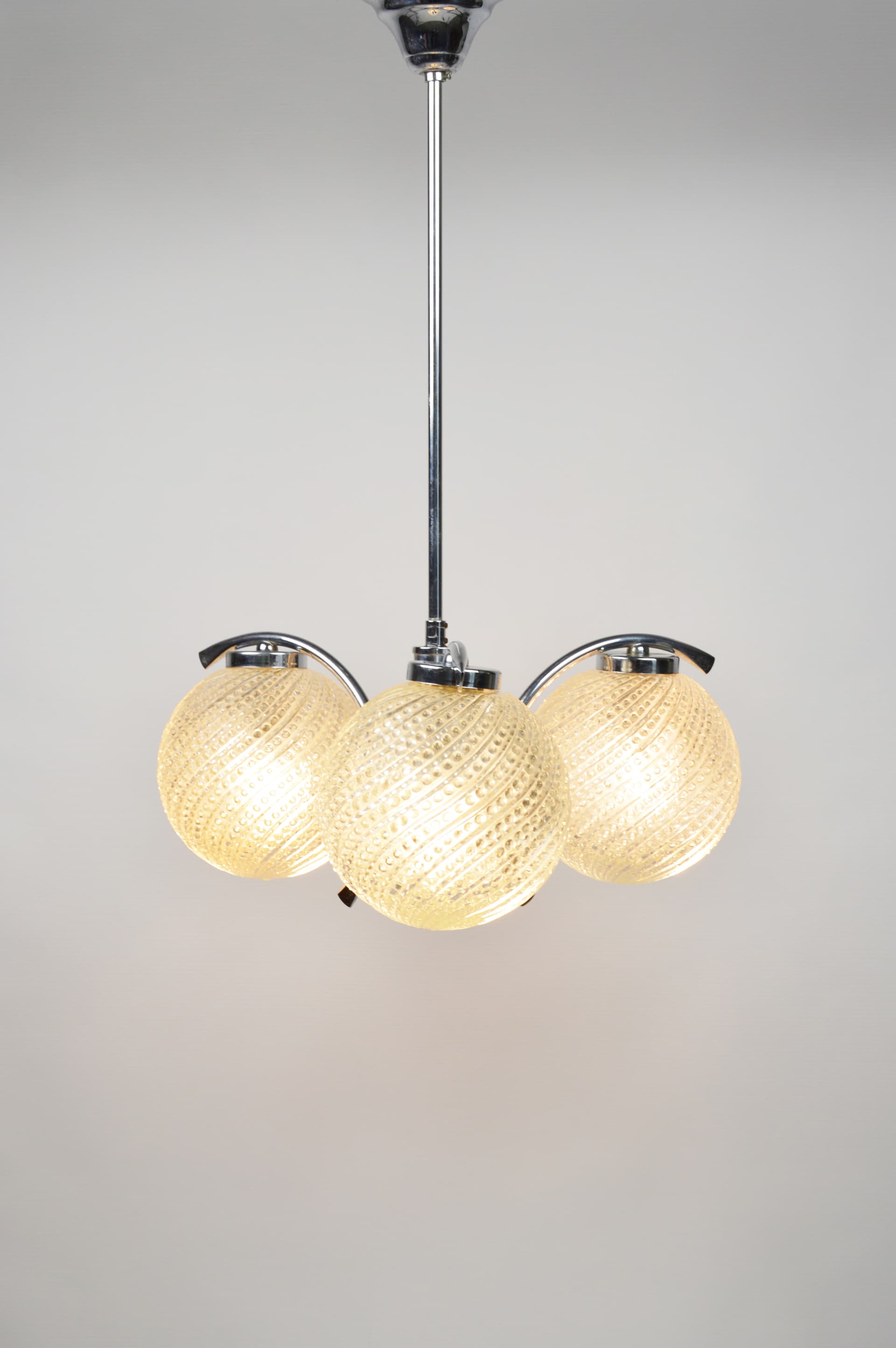 Chandelier, silver chrome, clear glass, 1970s. - 261627