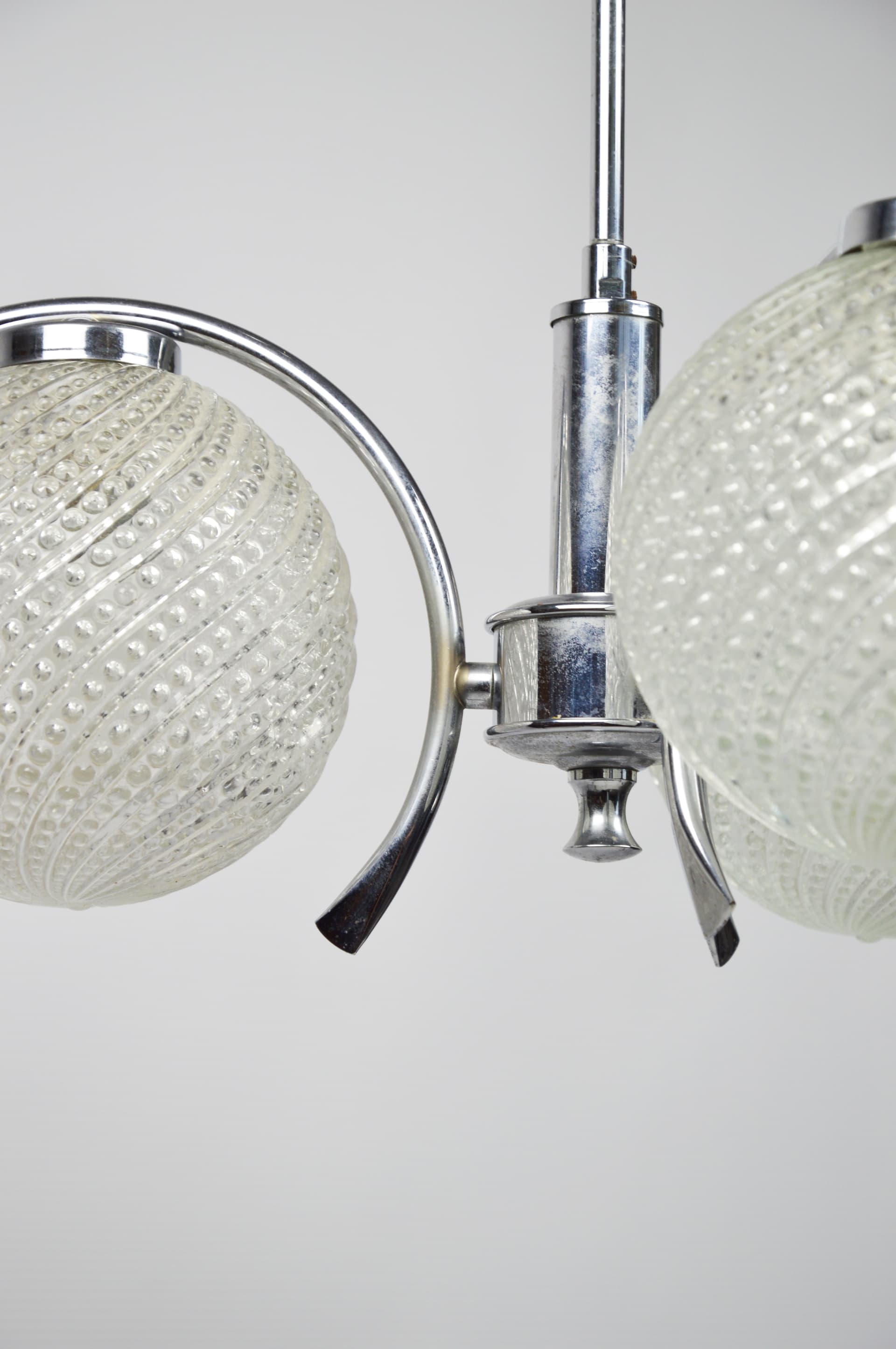 Chandelier, silver chrome, clear glass, 1970s. - 261620