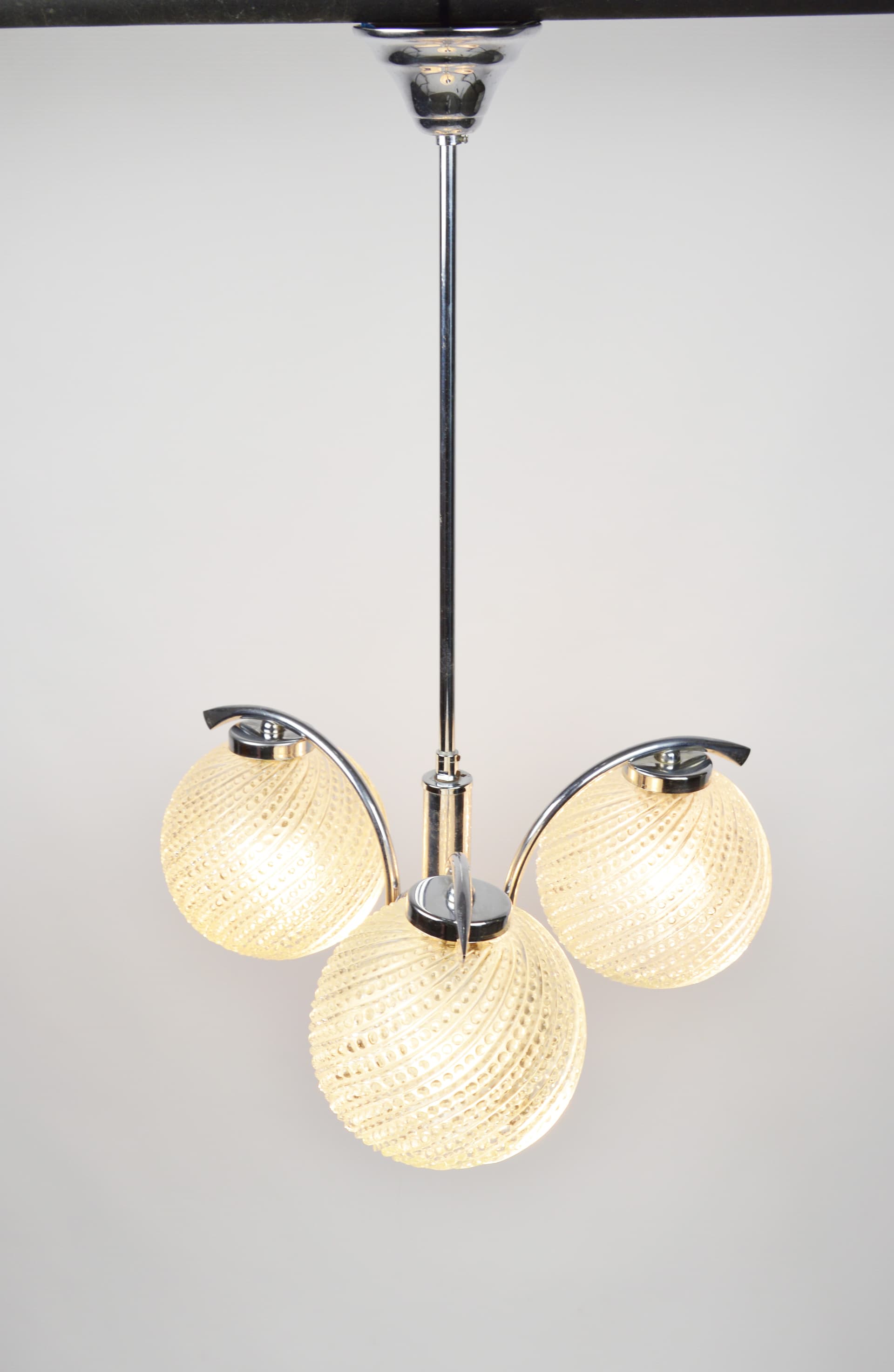 Chandelier, silver chrome, clear glass, 1970s. - 261619