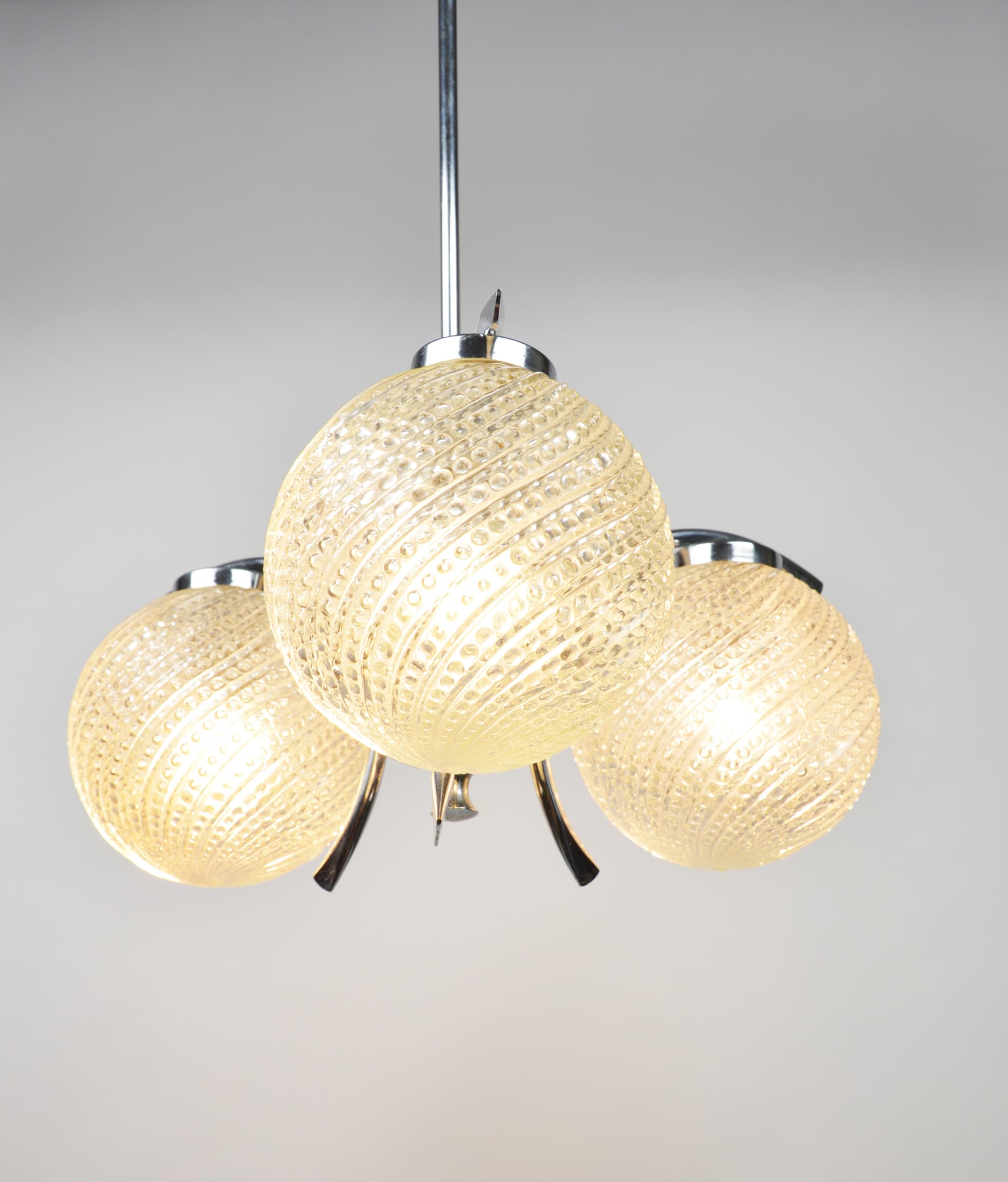 Chandelier, silver chrome, clear glass, 1970s. - 261618