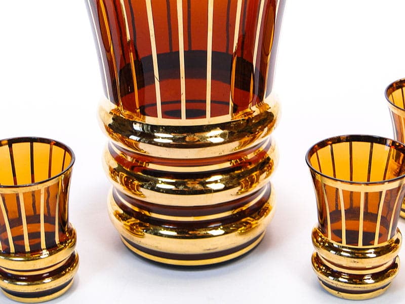 Serwis likierowy, szkło złoty, Czechosłowacja, lata 50. - 261631