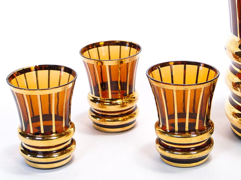 Serwis likierowy, szkło złoty, Czechosłowacja, lata 50. - 261628