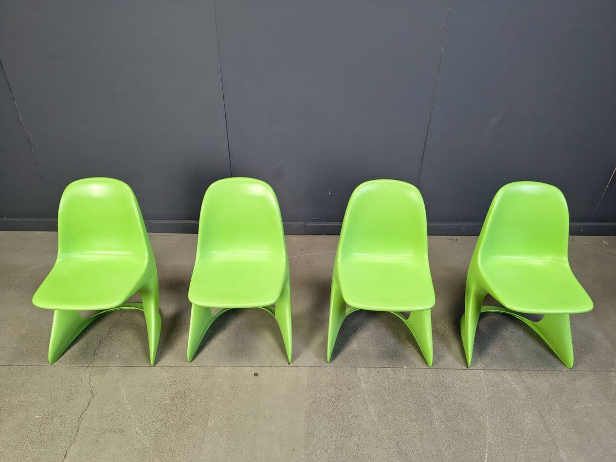 Zestaw czterech krzeseł Casalino, zielony, plastik, proj. A. Begge, Casala, Niemcy, lata 70. - 275702