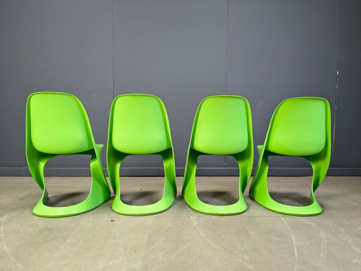 Zestaw czterech krzeseł Casalino, zielony, plastik, proj. A. Begge, Casala, Niemcy, lata 70. - 275710