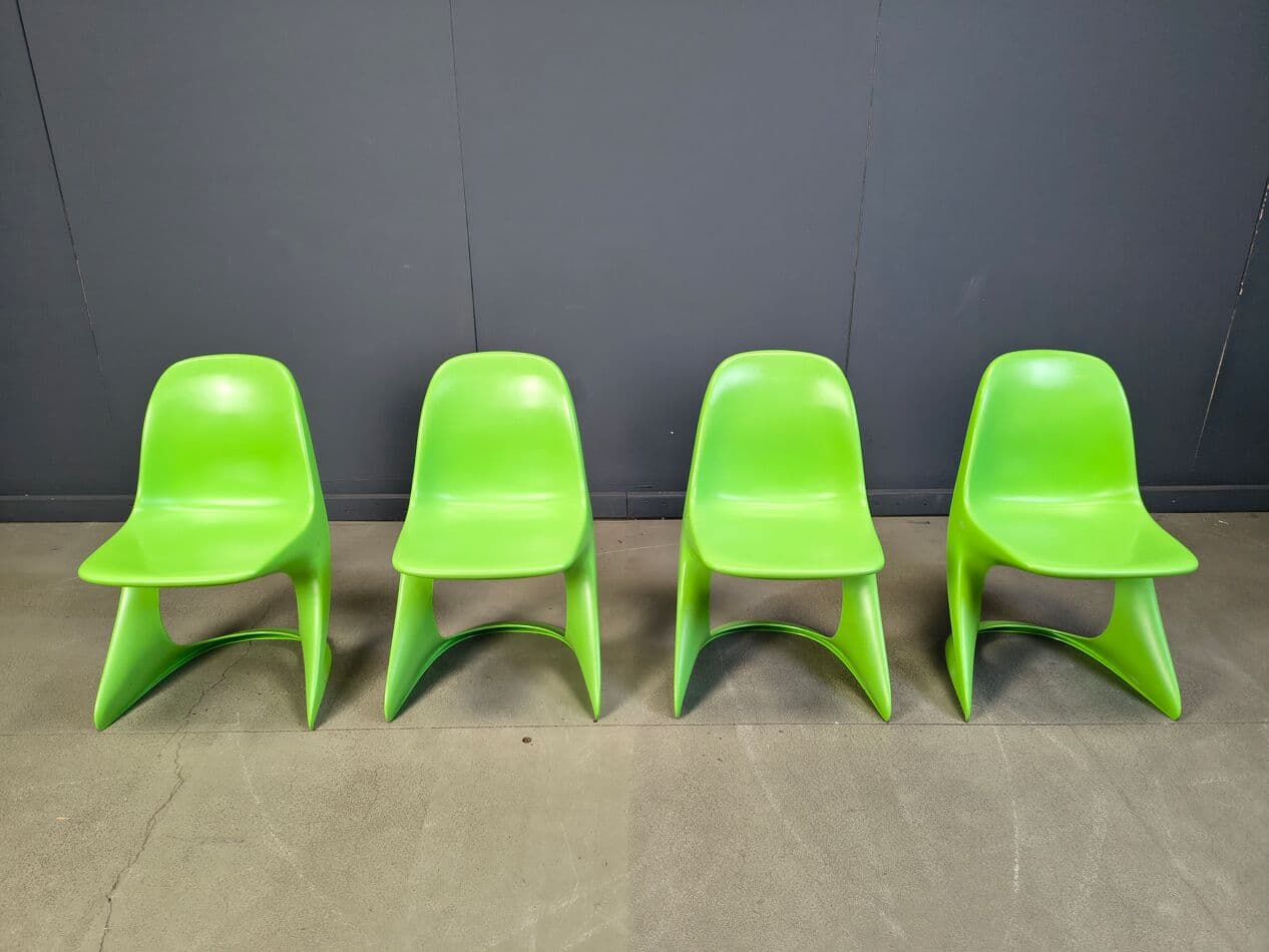 Zestaw czterech krzeseł Casalino, zielony, plastik, proj. A. Begge, Casala, Niemcy, lata 70. - 275705