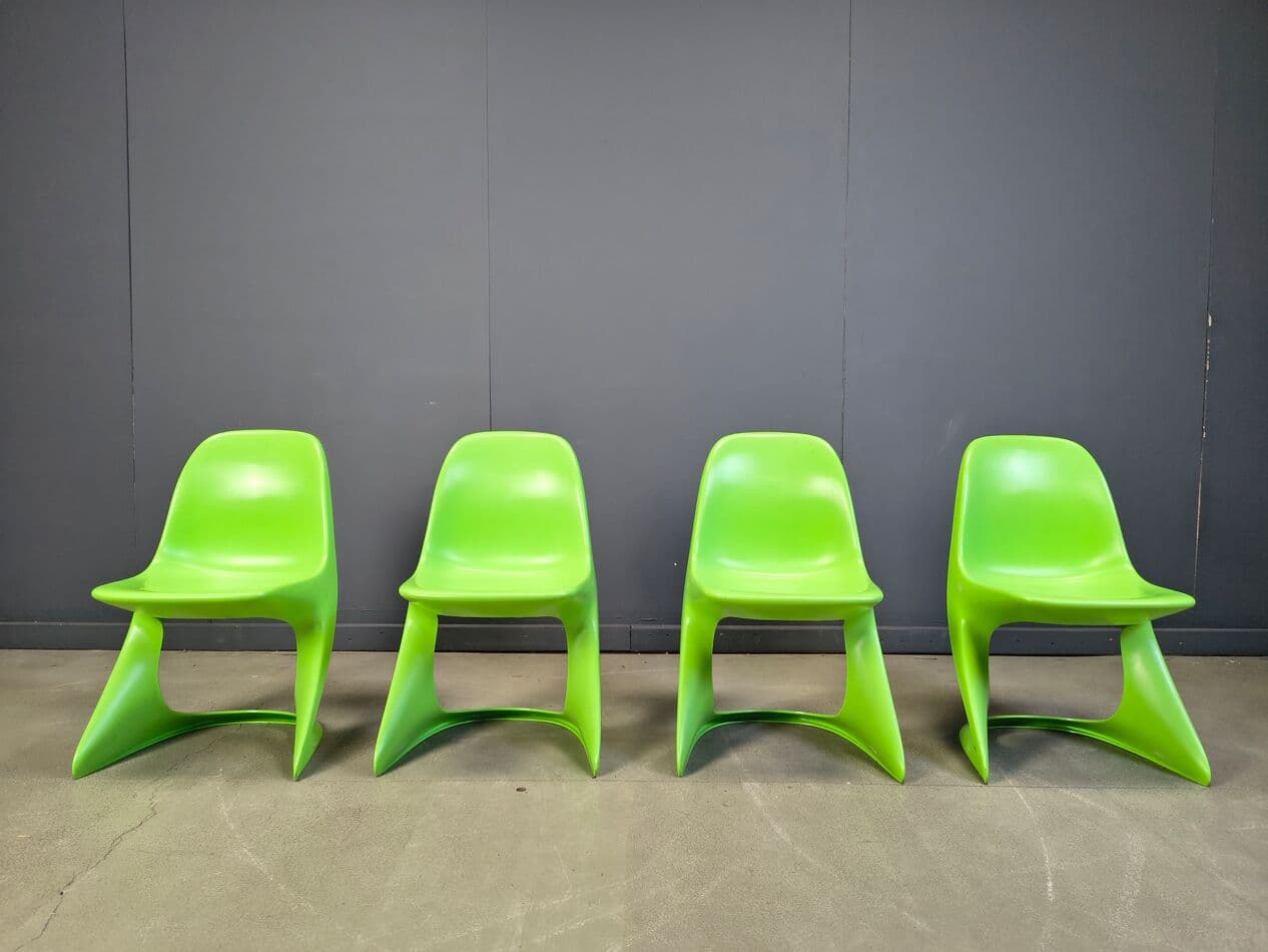 Zestaw czterech krzeseł Casalino, zielony, plastik, proj. A. Begge, Casala, Niemcy, lata 70. - 275706