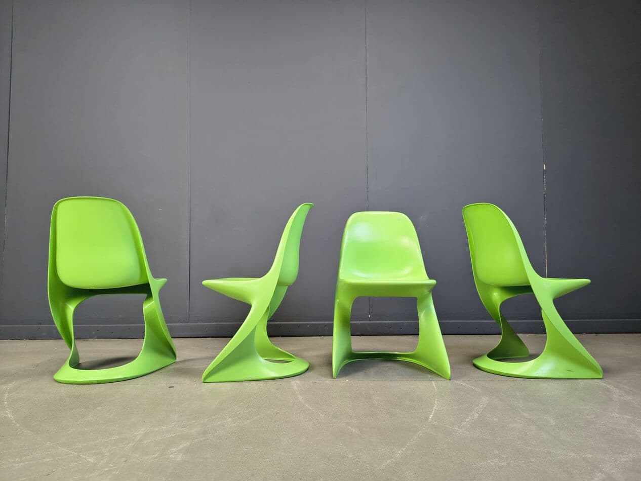 Zestaw czterech krzeseł Casalino, zielony, plastik, proj. A. Begge, Casala, Niemcy, lata 70. - 275703