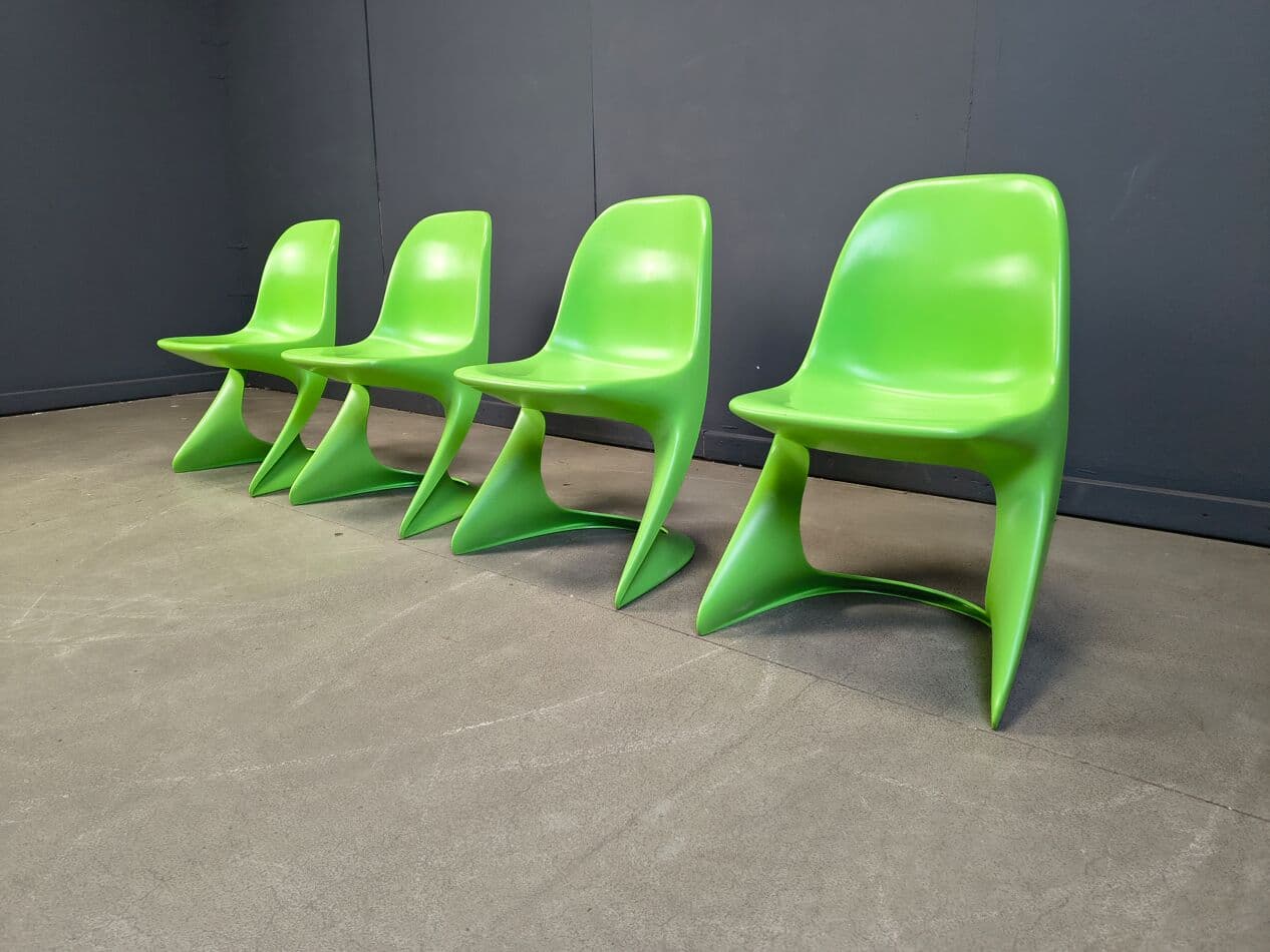 Zestaw czterech krzeseł Casalino, zielony, plastik, proj. A. Begge, Casala, Niemcy, lata 70. - 275708