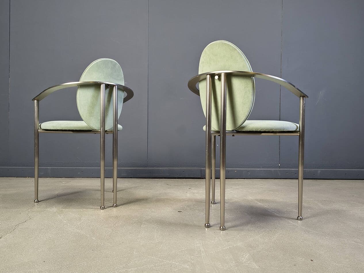 zestaw sześciu krzeseł jadalnianych, alcantara miętowa, stal szczotkowana, Belgia, lata 80. - 275694