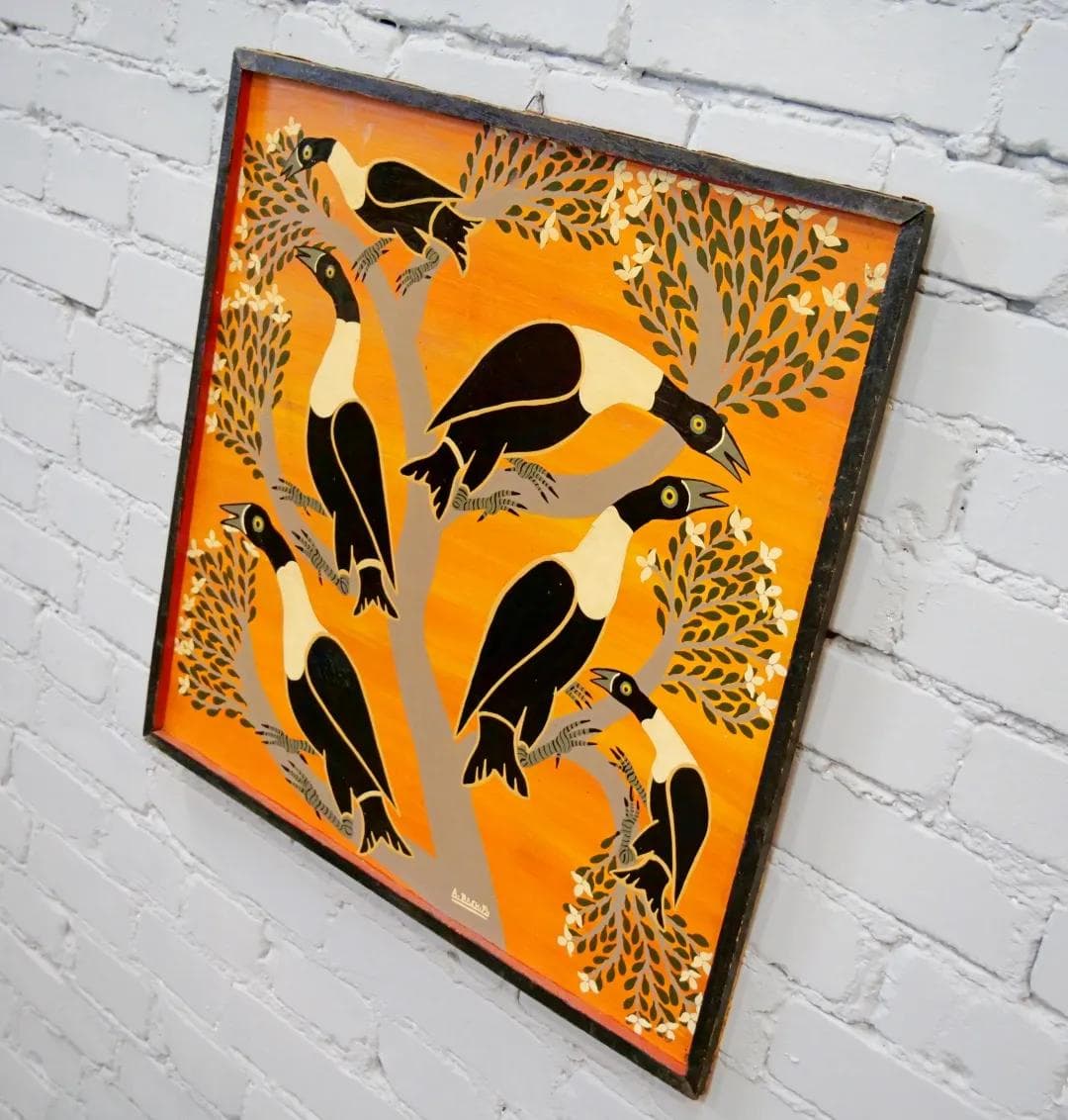 Obraz Ptaki, Tingatinga, multikolor, papier, aut. A. Rashid, Tanzania, lata 70. - 18952