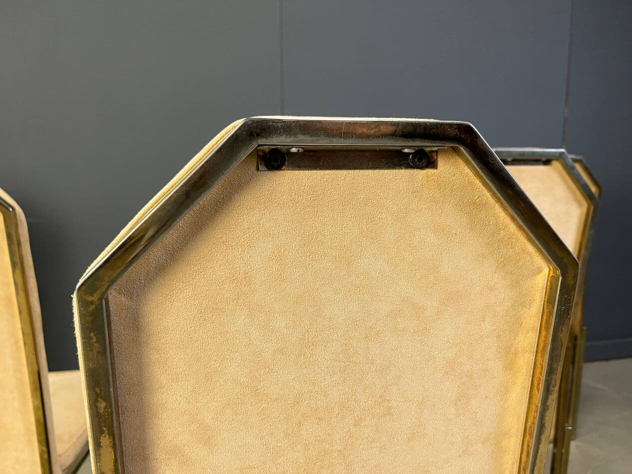 set of six dining chairs, brass beige suede, Belgium, 1970s - 275518