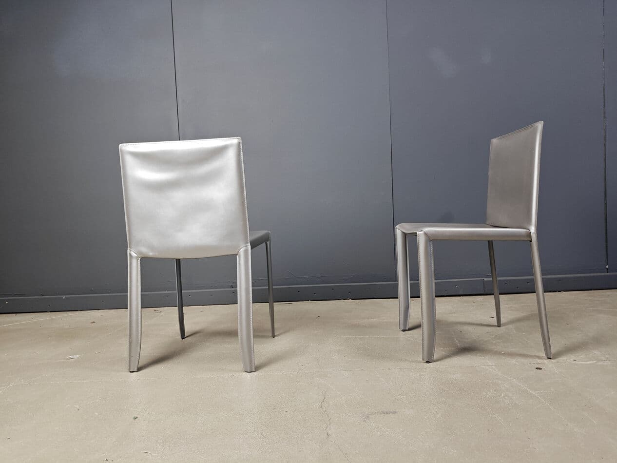 Set of 8 dining chairs, grey leather, Italy, 1980s - 275494