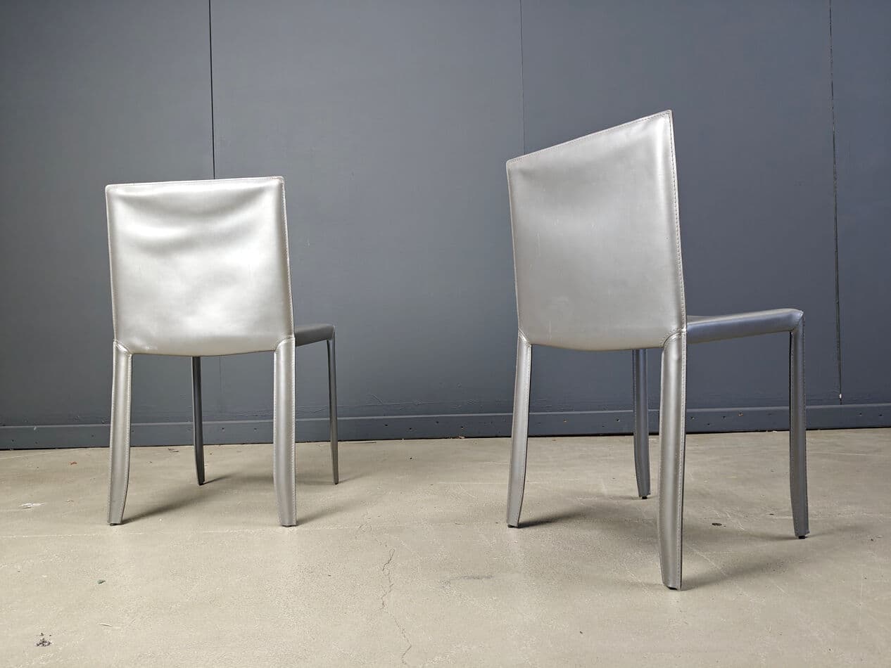 Set of 8 dining chairs, grey leather, Italy, 1980s - 275496