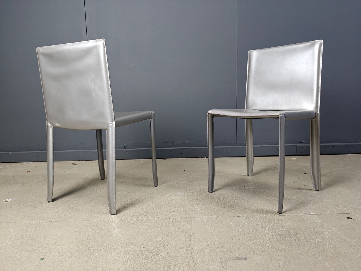 Set of 8 dining chairs, grey leather, Italy, 1980s - 275506