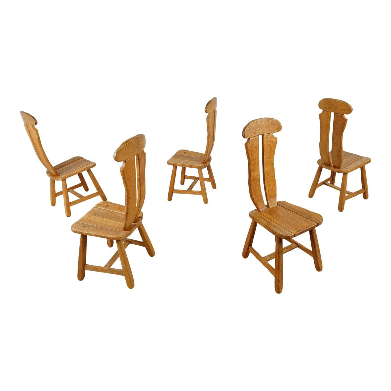 set of five dining chairs, brown oak, Belgium, 1960s
