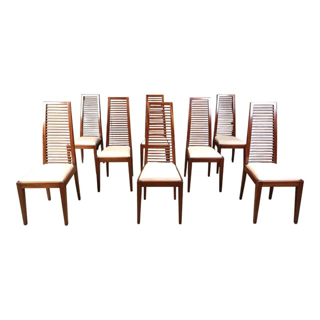 set of 8 dining chairs, brown wood, Italy, 1980s. - DIMENSION