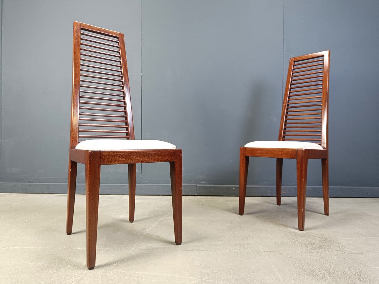set of 8 dining chairs, brown wood, Italy, 1980s. - 275297